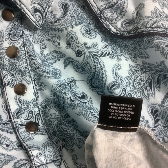 QED Men's Paisley Western Cowboy Short Sleeve Henley Shirt Snap Buttons XL - Picture 8 of 9